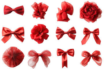 Collection of various red bows and ribbons isolated on a white background
