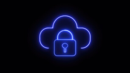 Neon cloud with padlock symbol illustrating cloud security data protection and online safety for business or personal use concept