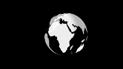 Abstract globe depicting earth with pixelated detailing and a modern monochrome aesthetic set against a striking black background