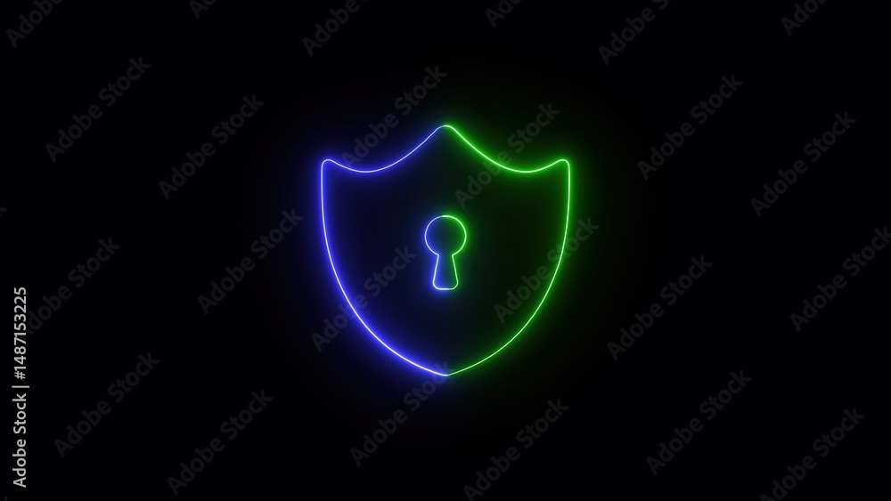 Aufkleber glowing neon shield symbolizing security protection and data encryption against cyber threats in a d