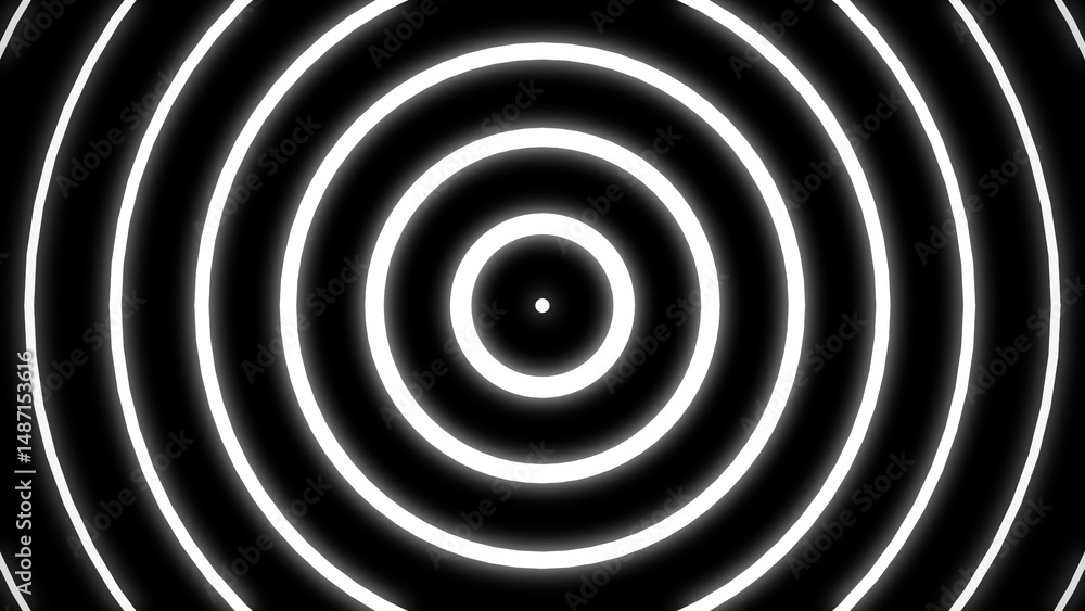 Poster abstract black and white circular pattern featuring concentric rings creates a visual effect of expa