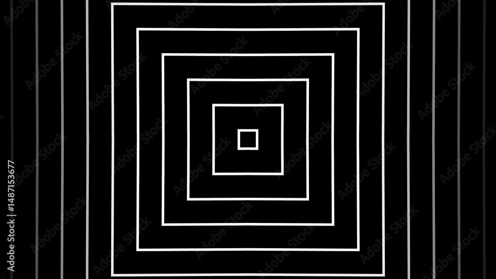 Poster abstract geometric design featuring white square outlines nested within a dark background creating a