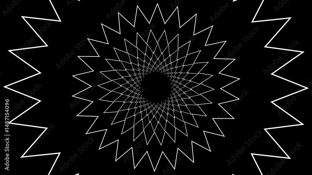 Poster abstract geometric pattern featuring a mesmerizing radial design composed of white zigzag lines set 