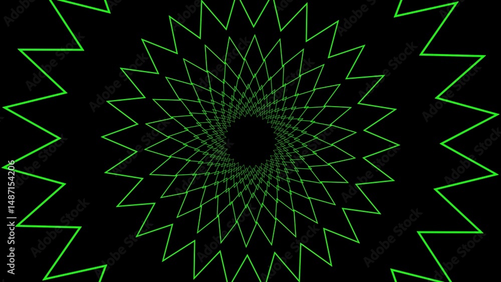 Poster abstract green geometric pattern with a tunnel effect on a black background suitable for design back