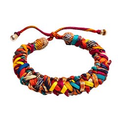 Vibrant Woven Anklet with Chunky Interlaced Fibers Isolated on Transparent Background