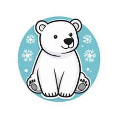 Fototapeta premium Adorable Cartoon Polar Bear Sitting Amidst Snowflakes Winter Design