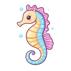 Fototapeta premium Adorable Cartoon Seahorse Illustration Pastel Colors Cute Aquatic Animal Design