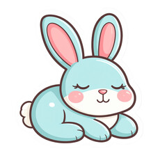 Obraz premium Adorable Baby Blue Bunny Rabbit Sleeping Peacefully Cartoon Illustration