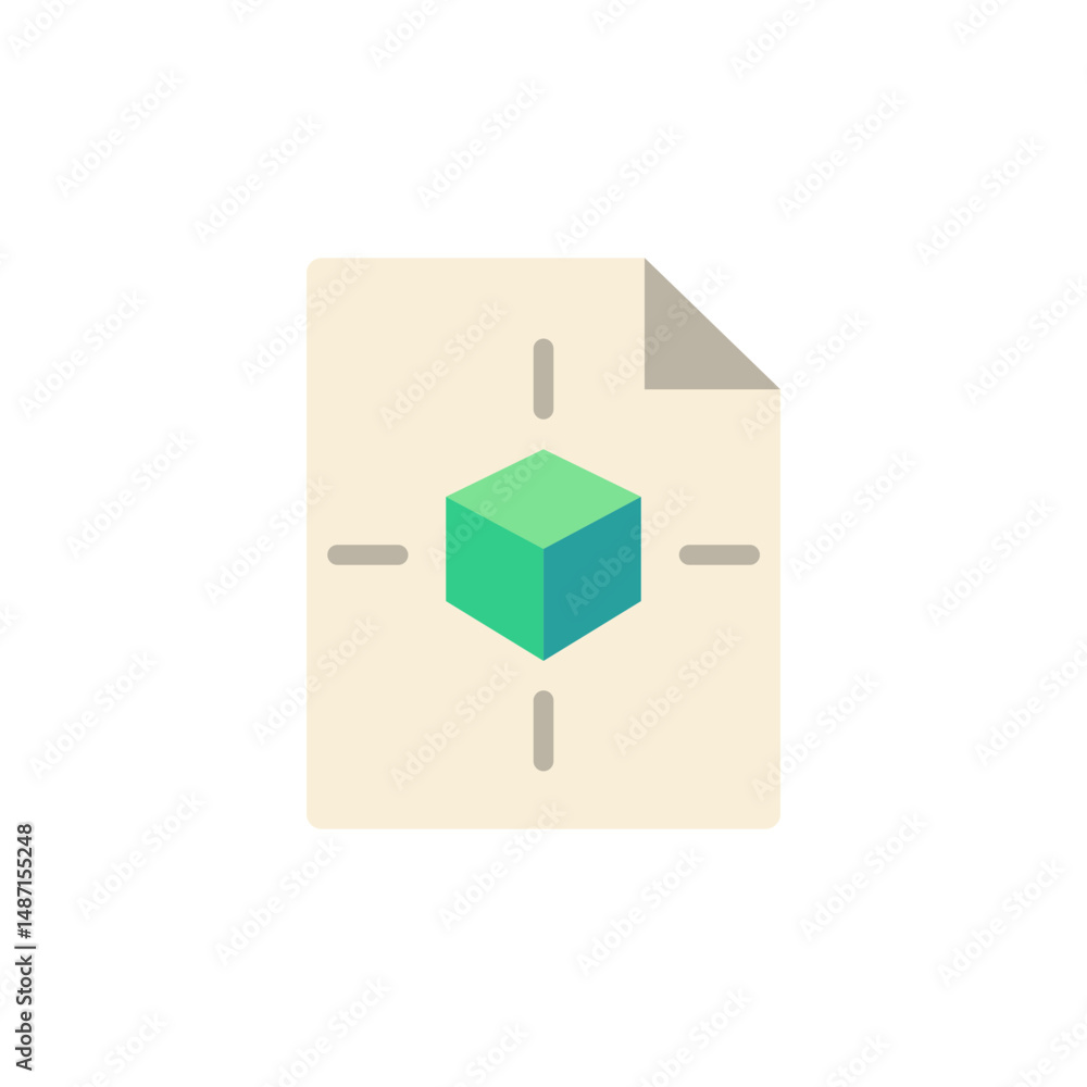 Poster isometric cube representation within document icon for software application design