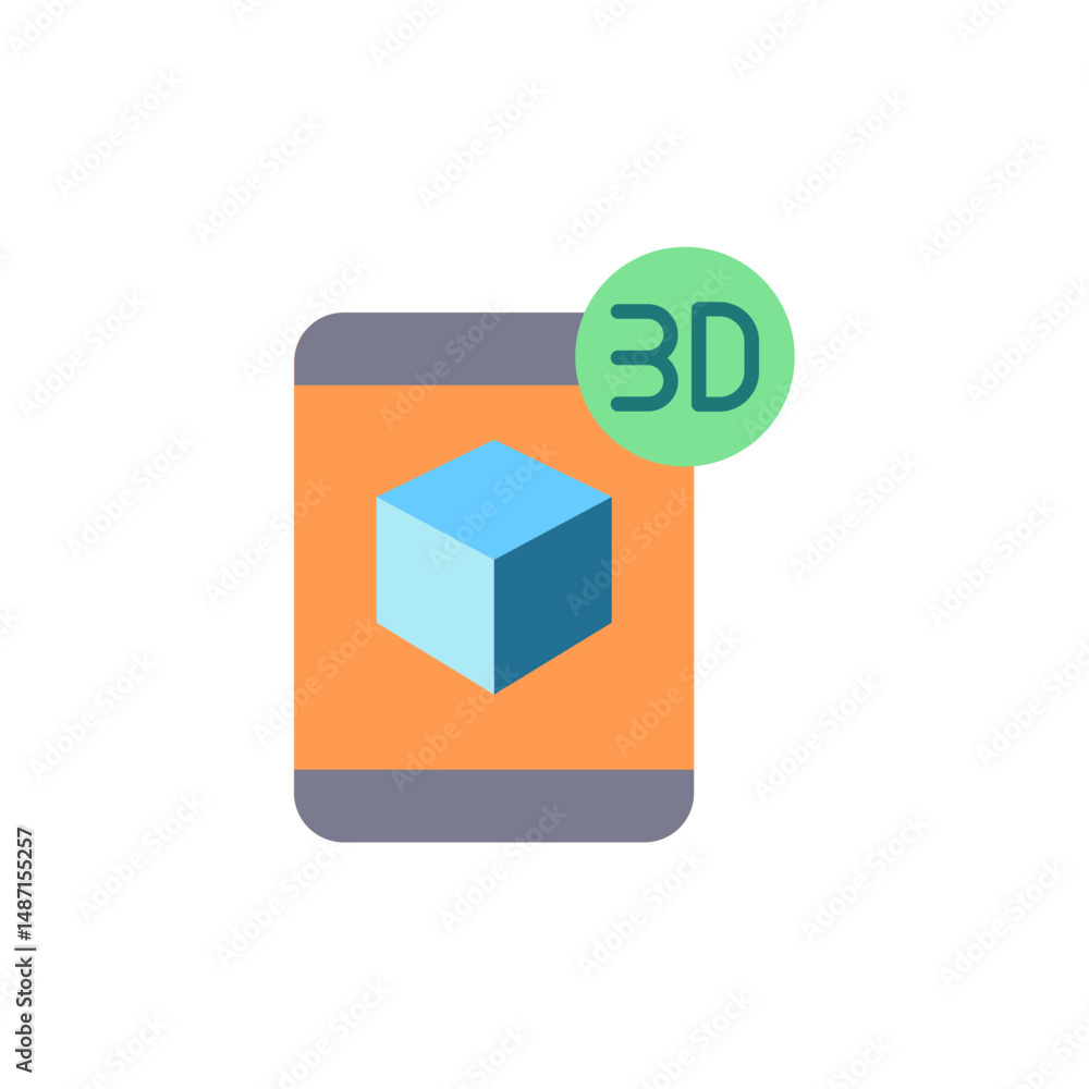 Poster dimensional application design: mobile device interface displaying 3d object visualization
