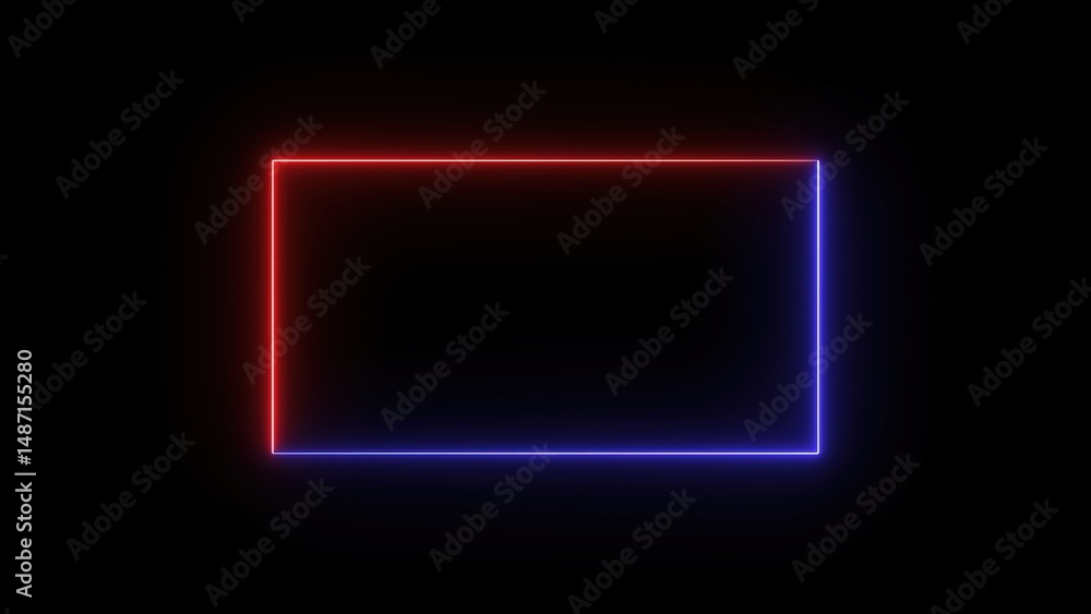 Aufkleber glowing neon rectangle frame in red and blue colors on a dark background abstract design for modern 