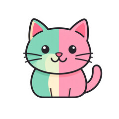 Obraz premium Adorable Cartoon Cat Illustration Two Tone Pink Green Kitten Design