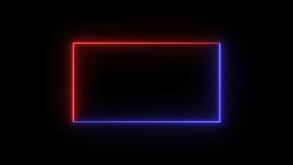 Glowing neon rectangle frame in red and blue colors on a dark background abstract design for modern digital graphics