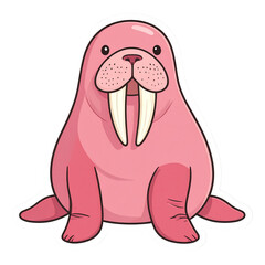 Obraz premium Adorable Pink Walrus Cartoon Illustration Perfect for Kids Books and Designs