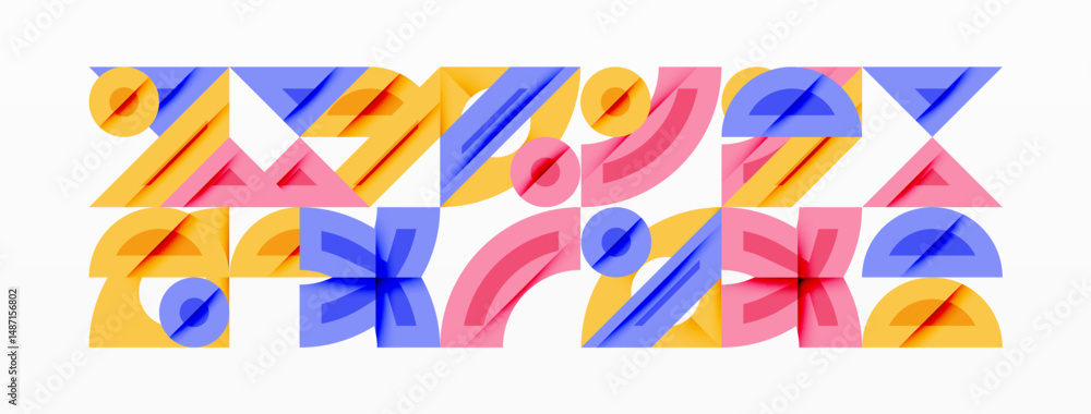 Aufkleber Abstract geometric shapes, vibrant colors, playful design. Overlapping forms create dynamic composition, modern aesthetic.