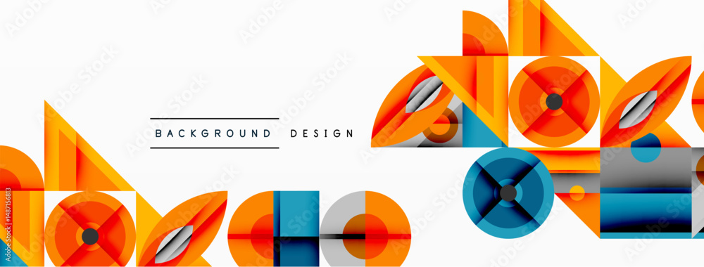 Poster abstract geometric pattern. orange, blue shapes repeat, creating modern design. clean lines, minimal