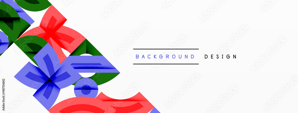 Fototapete Abstract geometric shapes overlap, creating vibrant color blocks. Minimalist design with white space dominates composition.