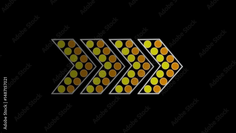 Poster abstract illustration featuring arrow shapes filled with circular patterns and a modern design again