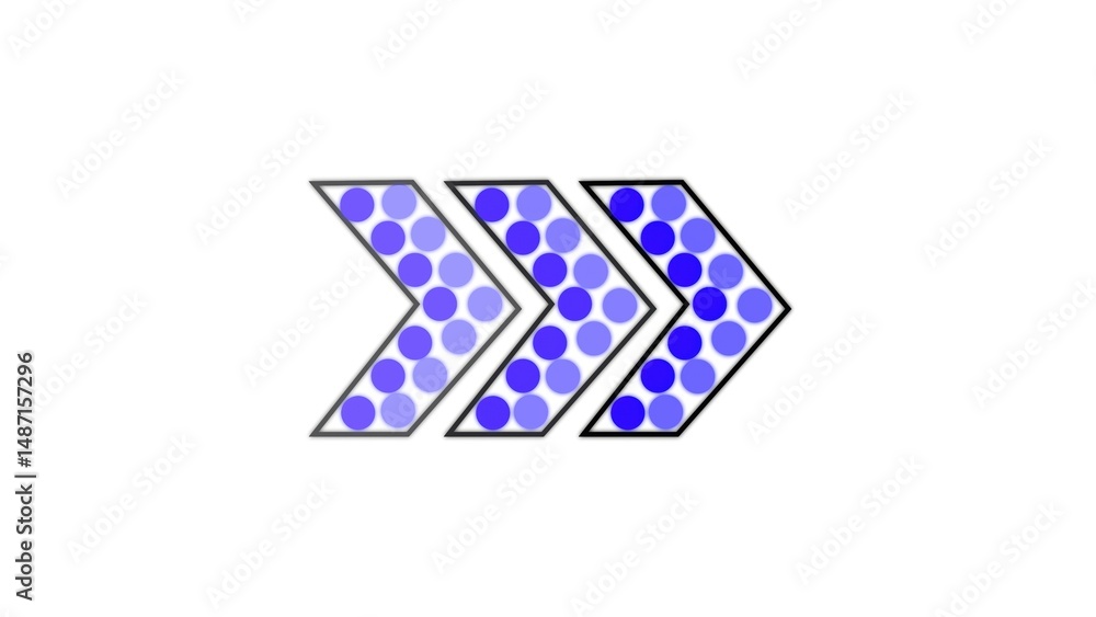 Poster an abstract illustration of three forward-pointing arrows comprised of colorful polka dots arranged 