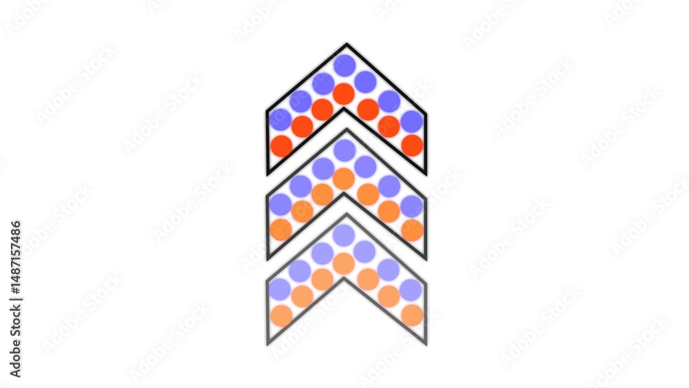 Poster abstract arrow design featuring colorful circles for representing progress or upward movement on a w