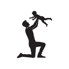 Father Lifting Child Silhouette – Black Vector Clipart on White Background