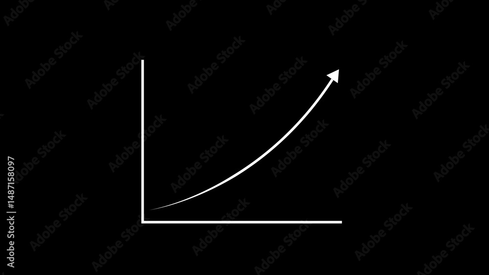 Poster upward curve graphical representation on black background illustrating growth progress and financial