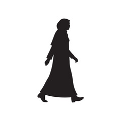 Hijabi Woman Walking Silhouette Vector Clipart – Black Design on White Background