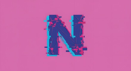 Digital Glitch Art Of Letter N In Bold Colors Against Pink Background