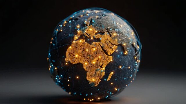Global Connectivity: A meticulously crafted visual representation of the Earth, illuminated with radiant points of light signifying seamless connections and international network.