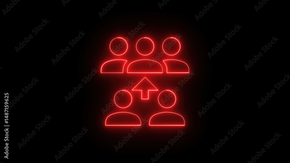 Poster neon illustration of a hierarchical structure depicting teamwork or upward mobility within a busines