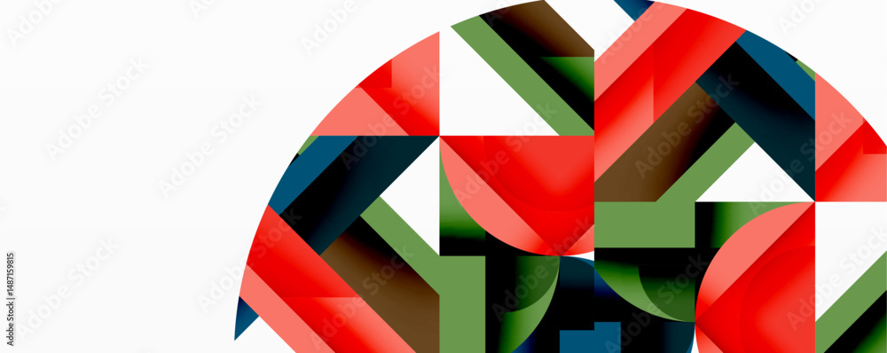 Aufkleber abstract geometric composition. red, green, navy shapes intersect within circular space. minimalist 