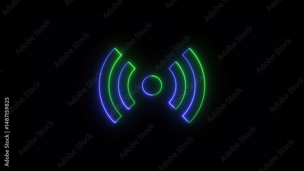 Aufkleber glowing neon wifi signal icon illuminated against a black background displaying wireless connectivit