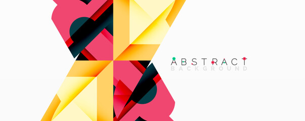 Modern abstract design. Geometric shapes overlap, creating vibrant color gradients. Yellow, pink, black hues dominate composition.