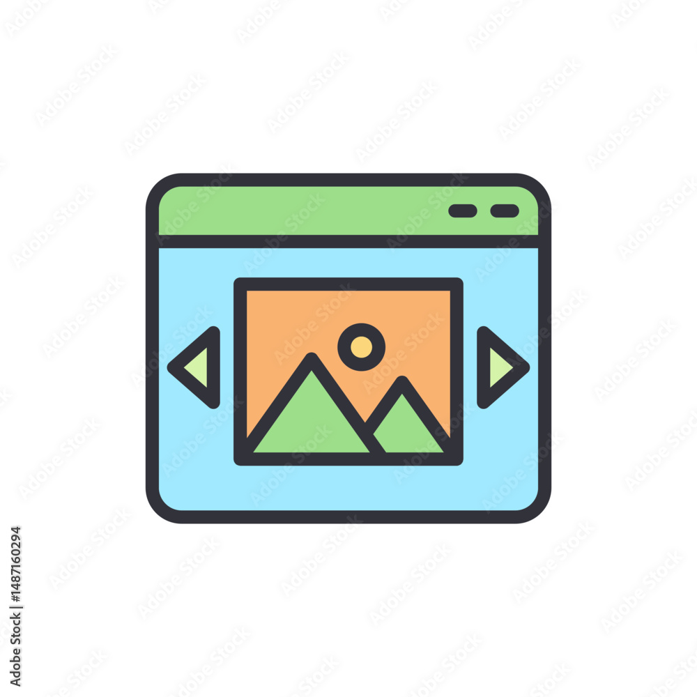 Poster creative website design displaying pictures with navigation arrows