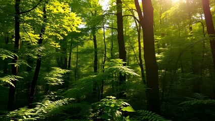 Obraz premium Sunlight Streaming Through a Natural Forest in a Peaceful Outdoor Landscape