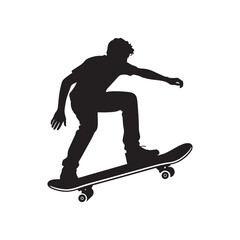Retro Skateboard Rider Silhouette Vector Clipart &ndash; Black Design on White Background

