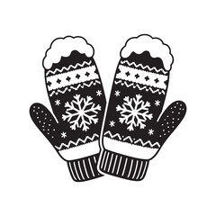 Snowflake Pattern Winter Mittens Illustration – Cozy Knitted Monochrome Design