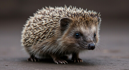 Fototapeta premium Enchanting portrait of a european hedgehog showcasing its unique spiky exterior and capturing its gentle curiosity and inquisitive expression