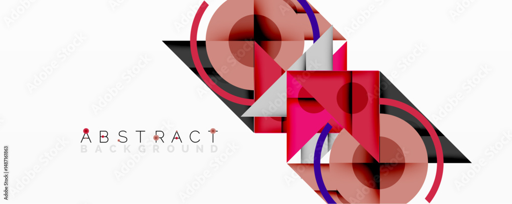 Poster Geometric shapes overlap, creating dynamic abstract composition. Red, black, white colors dominate design. Modern aesthetic.