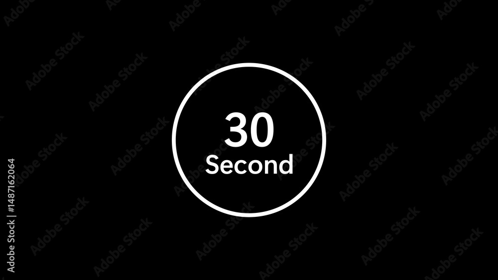 Poster a simple white circle indicating 30 seconds of time on a black background commonly used in countdown