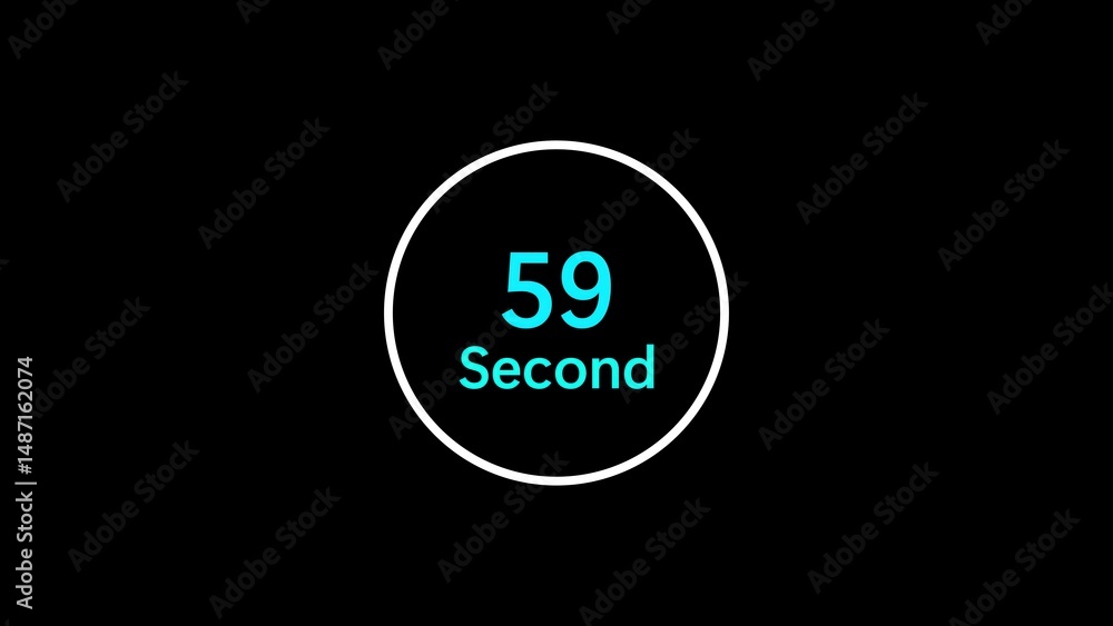 Poster digital countdown timer showing fifty nine seconds remaining against a black background in a simple 