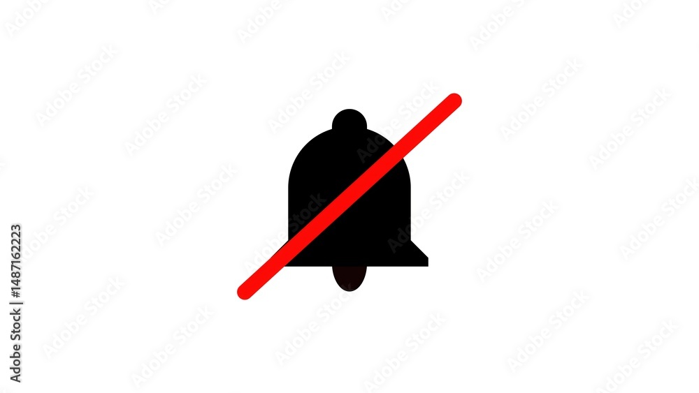 Poster black bell icon with red slash indicating silent or notification off state against a white backgroun