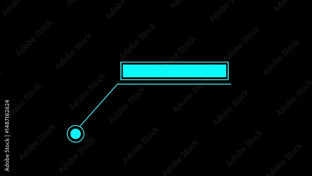 Poster futuristic ui element featuring a neon blue callout box connected to a small circle on a black backg
