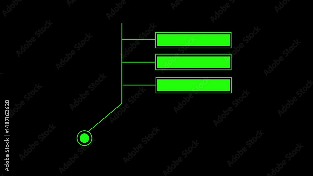 Poster neon green hud elements on a black background representing data visualization or interface design fo