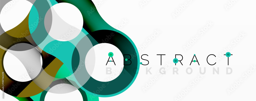 Poster modern graphic design. overlapping circles create dynamic composition. teal, gold, gray hues dominat