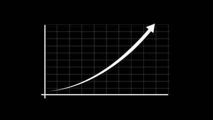 Ascending white curve arrow on a gridded background depicting growth and financial performance against a dark black canvas