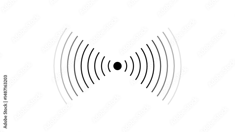 Poster conceptual representation of a wireless signal radiating outwards from a central point with concentr