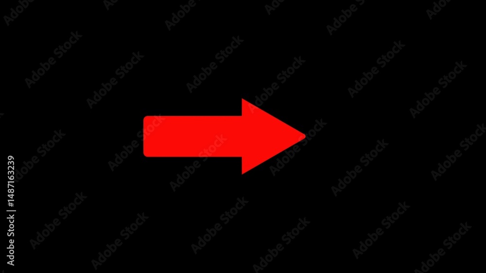 Poster a vibrant red arrow pointing right on a bold black background illustrating direction and forward mov