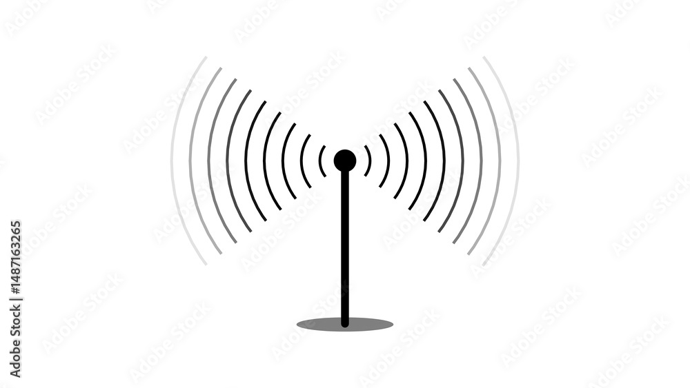 Poster a simple vector illustration of a signal tower emitting waves representing communication technology 