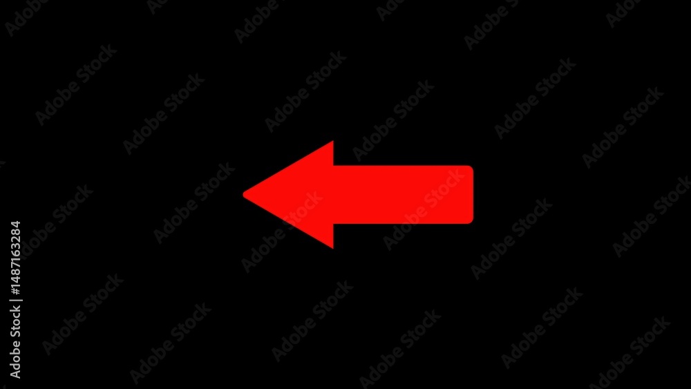 Poster simple vector graphic of a bright red arrow pointing left against a dark black background indicating